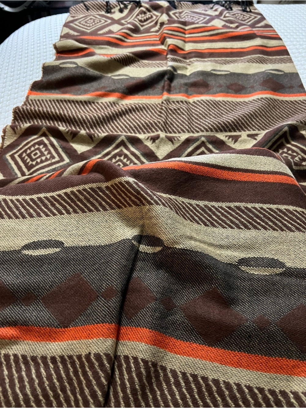 Brown and Orange Patterned Scarf - 63”x 52”